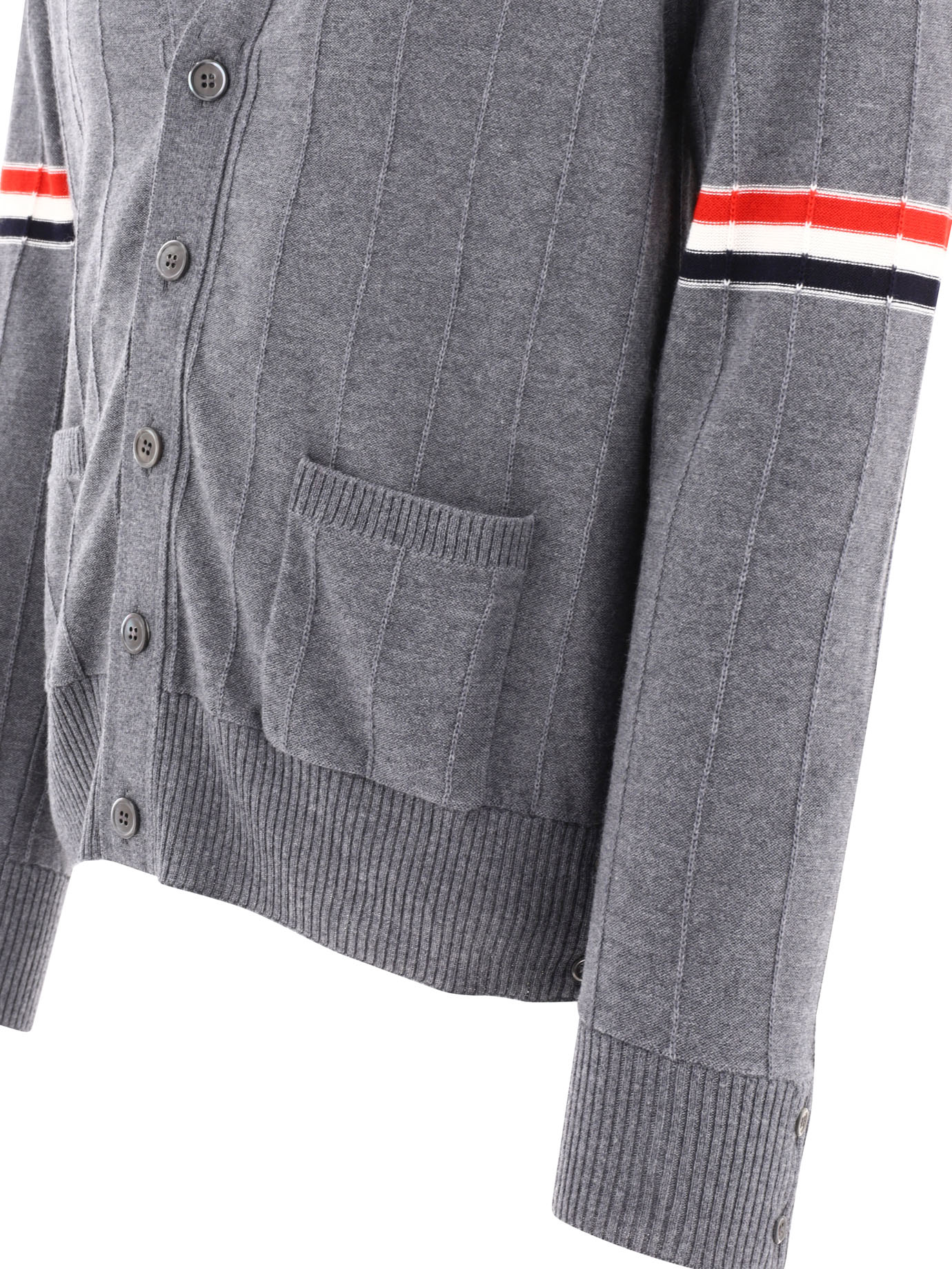 THOM BROWNE Grey RWB cardigan